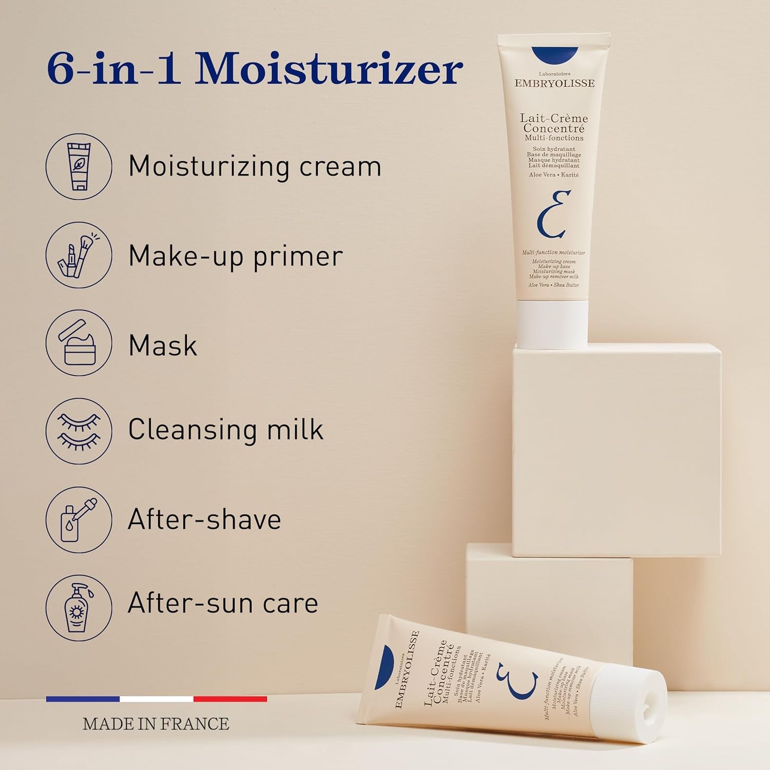 Lait-Crème Concentré, Multifunction Daily Moisturizer, Primer, and Makeup Remover, Suitable for All Skin Types. French Face Cream with Shea Butter & Aloe Vera